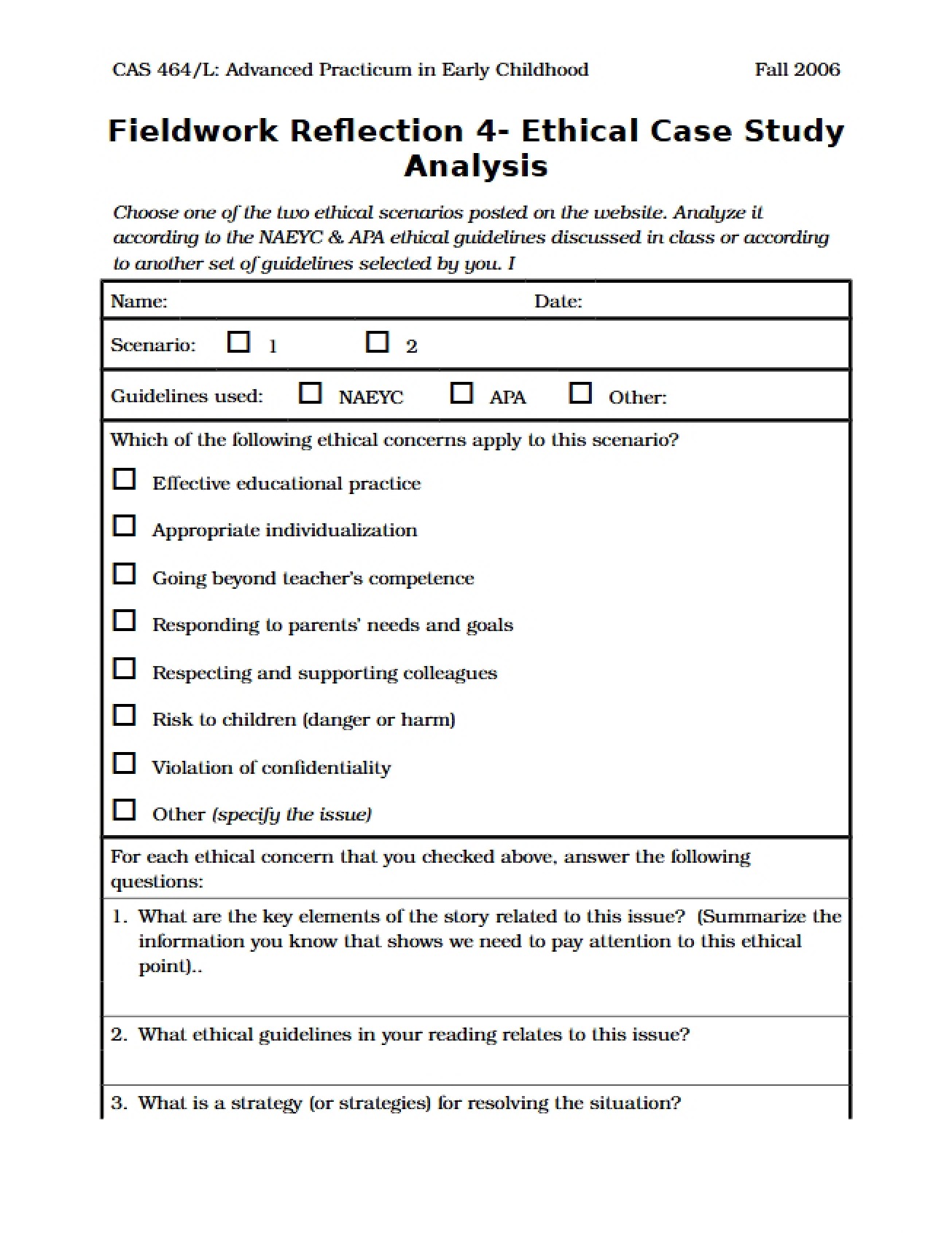 Ethical Case Study Analysis Fieldwork Reflection Four