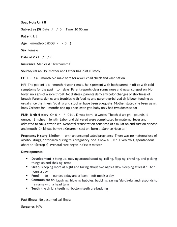 Unit 8 SOAP Note