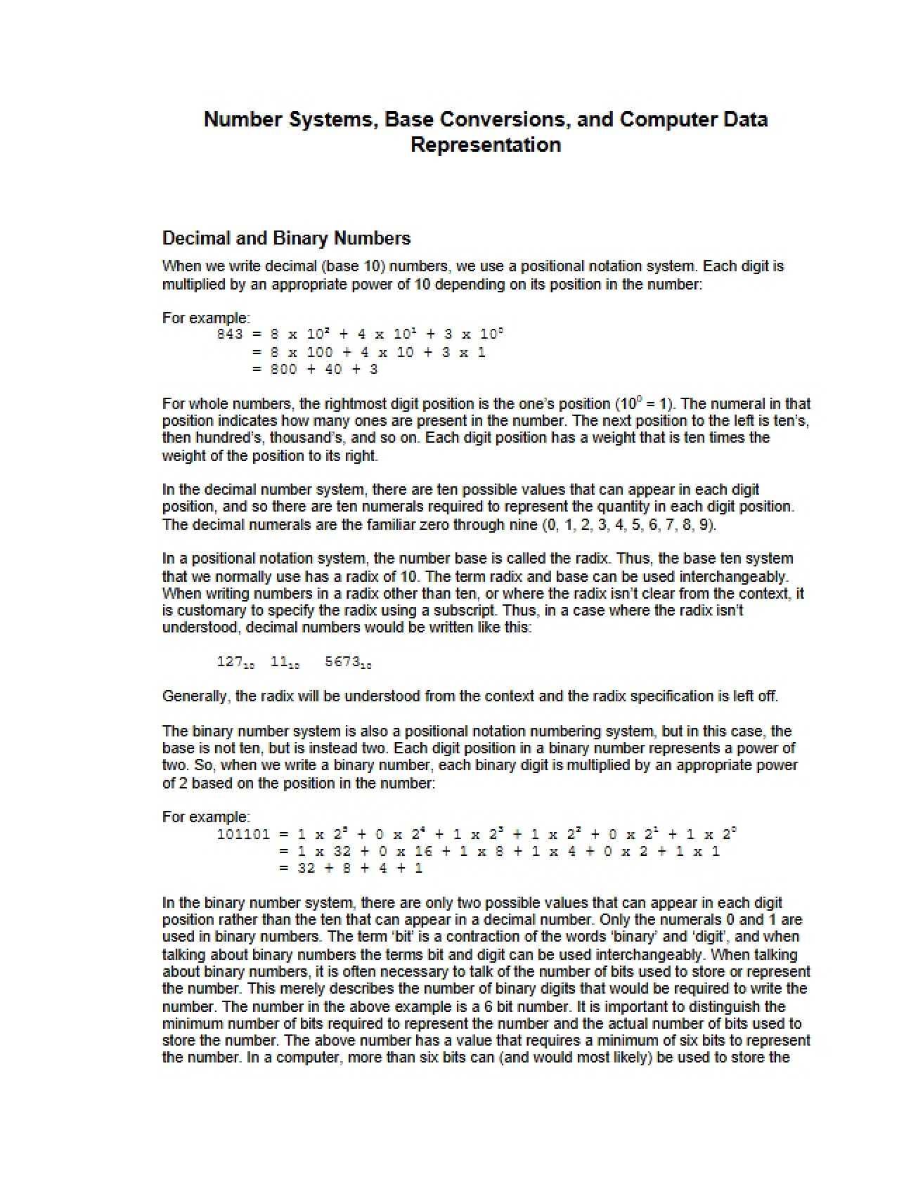 Data Representation, Base Conversions, and Number Systems