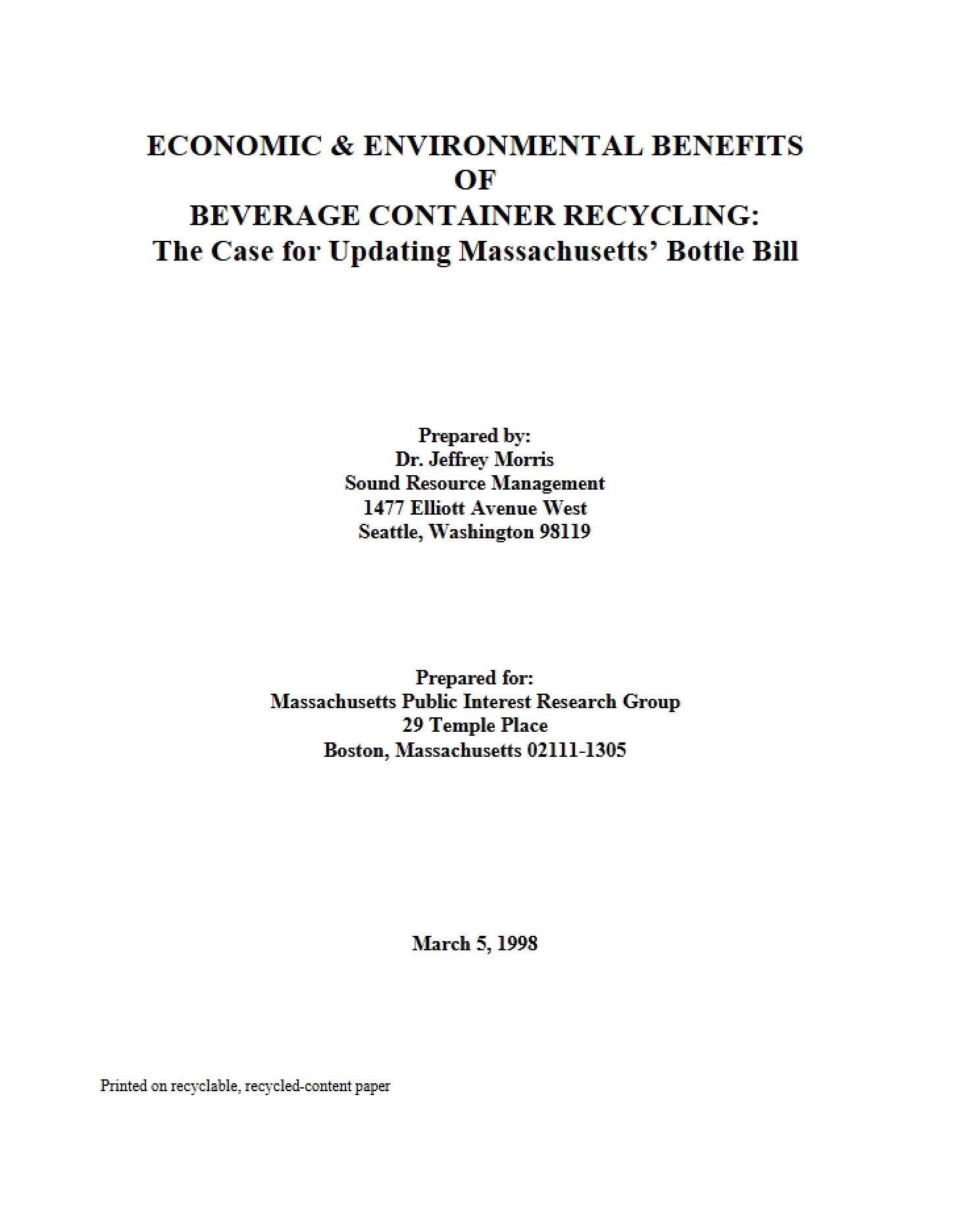 Recycling of Beverage Containers