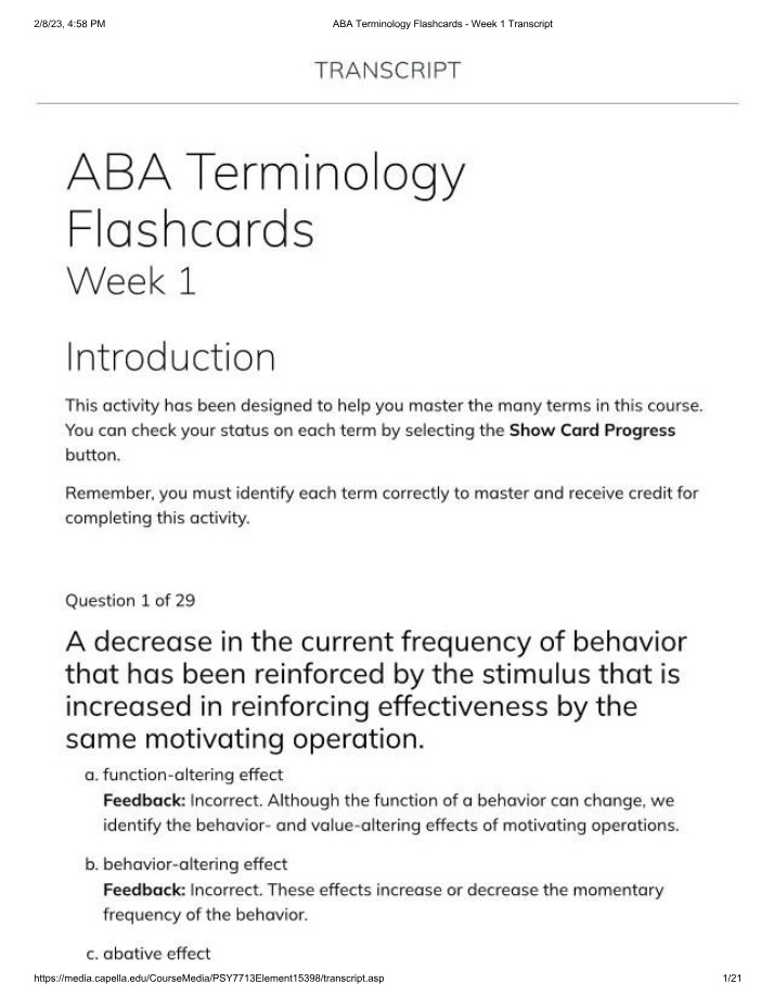 Week 1 ABA Terminology Flashcards