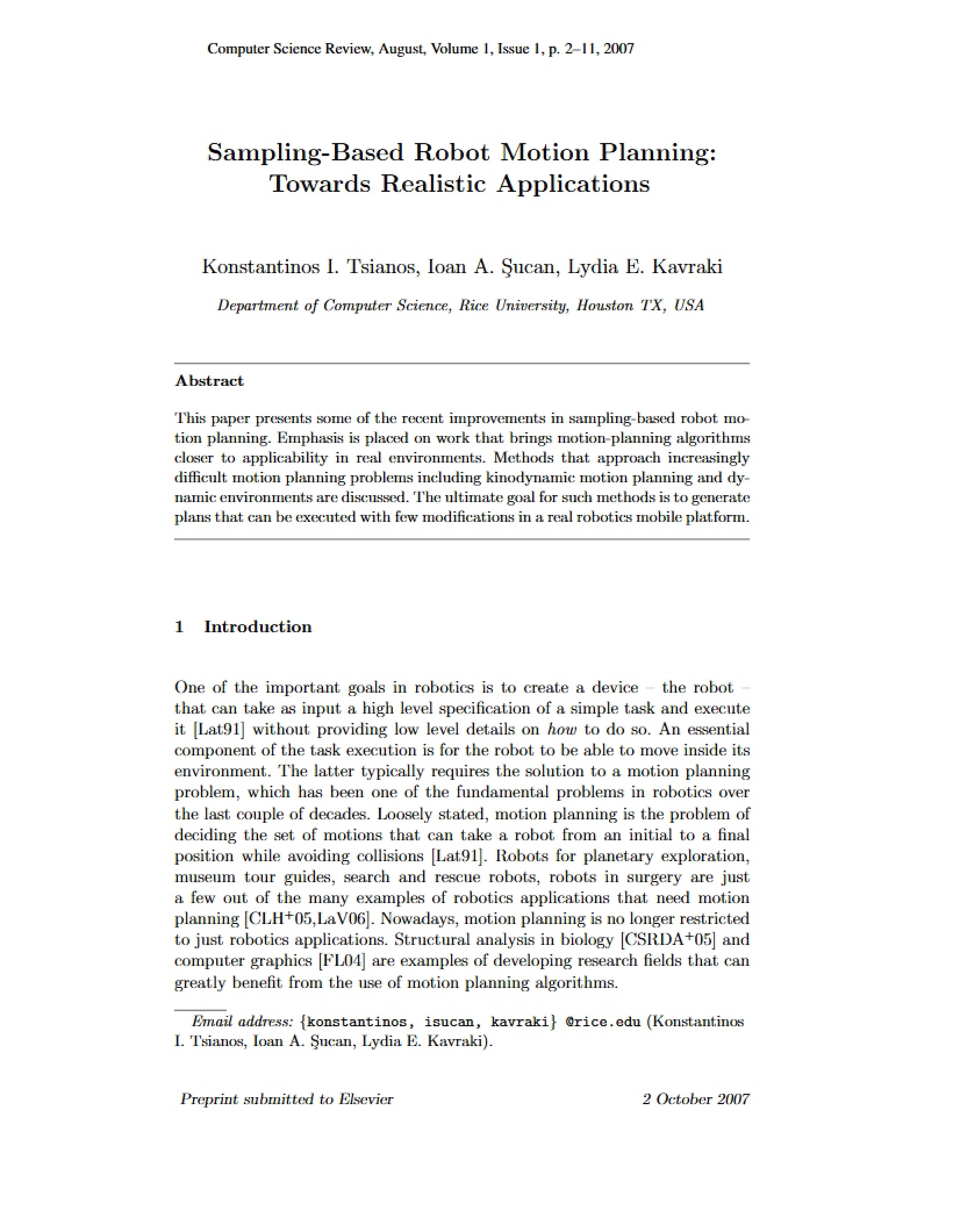 Motion Planning via Sampling