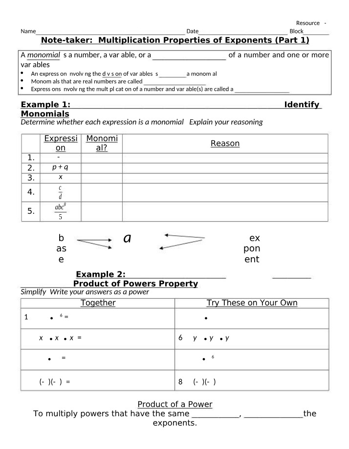Part 1 - Multiplication Properties of Exponents