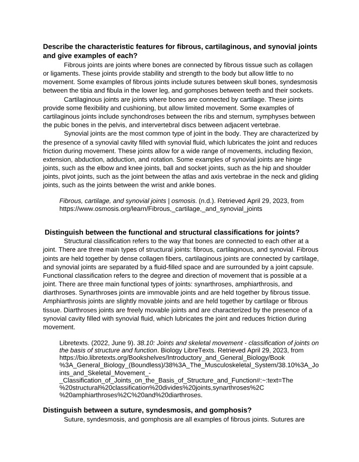 Fibrous, Cartilaginous, and Synovial Joints