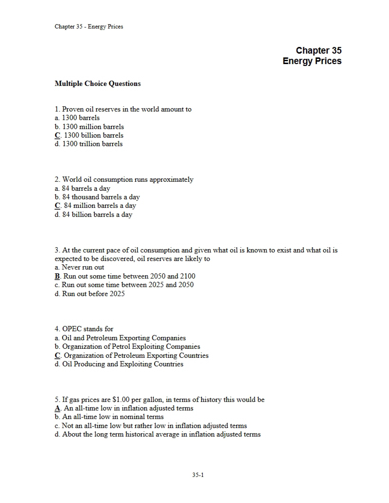 Prices of Energy
