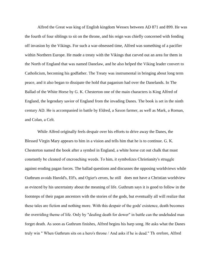 Interpretive Essay - The Ballad of the White Horse