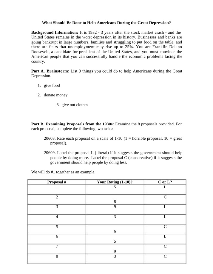 Activity - Helping Americans During the Great Depression
