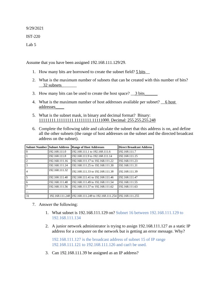 Subnetting Practice Questions and Answers