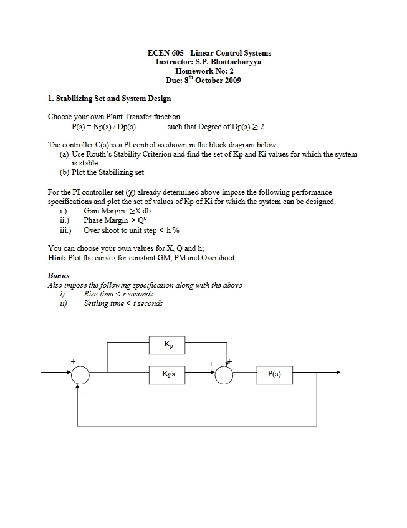 Second Homework for Linear Control Systems