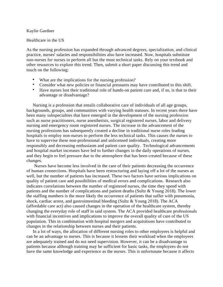 Impact of Shifting Responsibilities on the Nursing Profession
