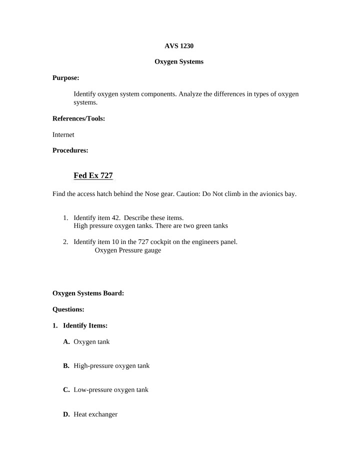 Study Guide - Oxygen Systems