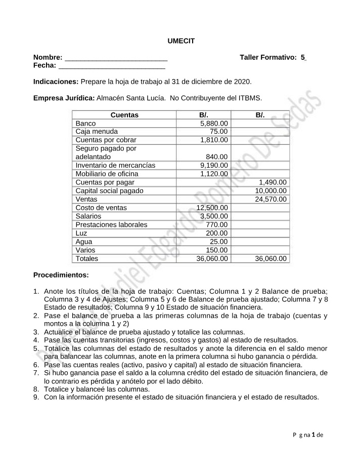 Almacén Santa Lucía 2023-2 - Hoja de Trabajo y Estados Financieros