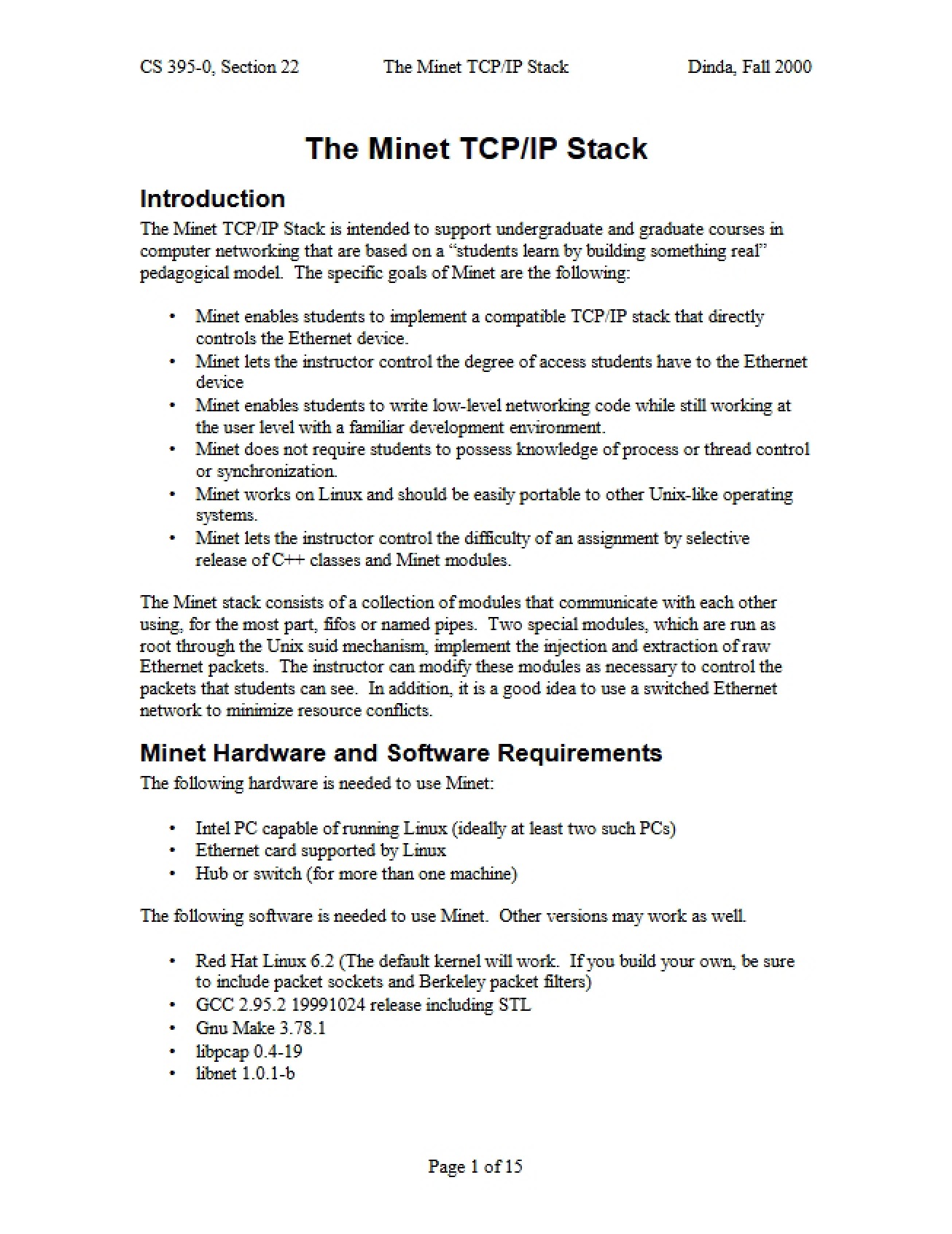 Minet IPTCP Stack