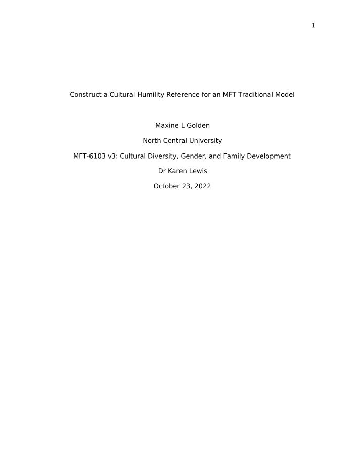 Cultural Humility Reference for MFT Traditional Models