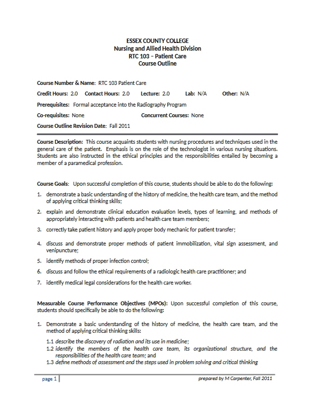 Patient Care Course Syllabus