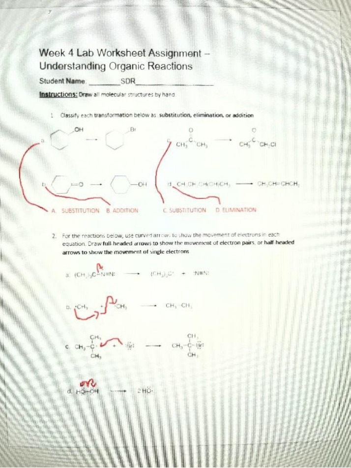 Week 4 Lab Worksheet - Organic Reactions