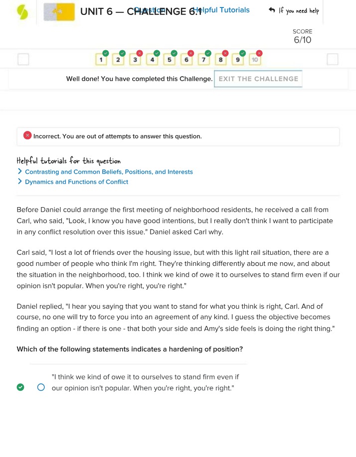 Conflict Resolution Challenge 6 Section A