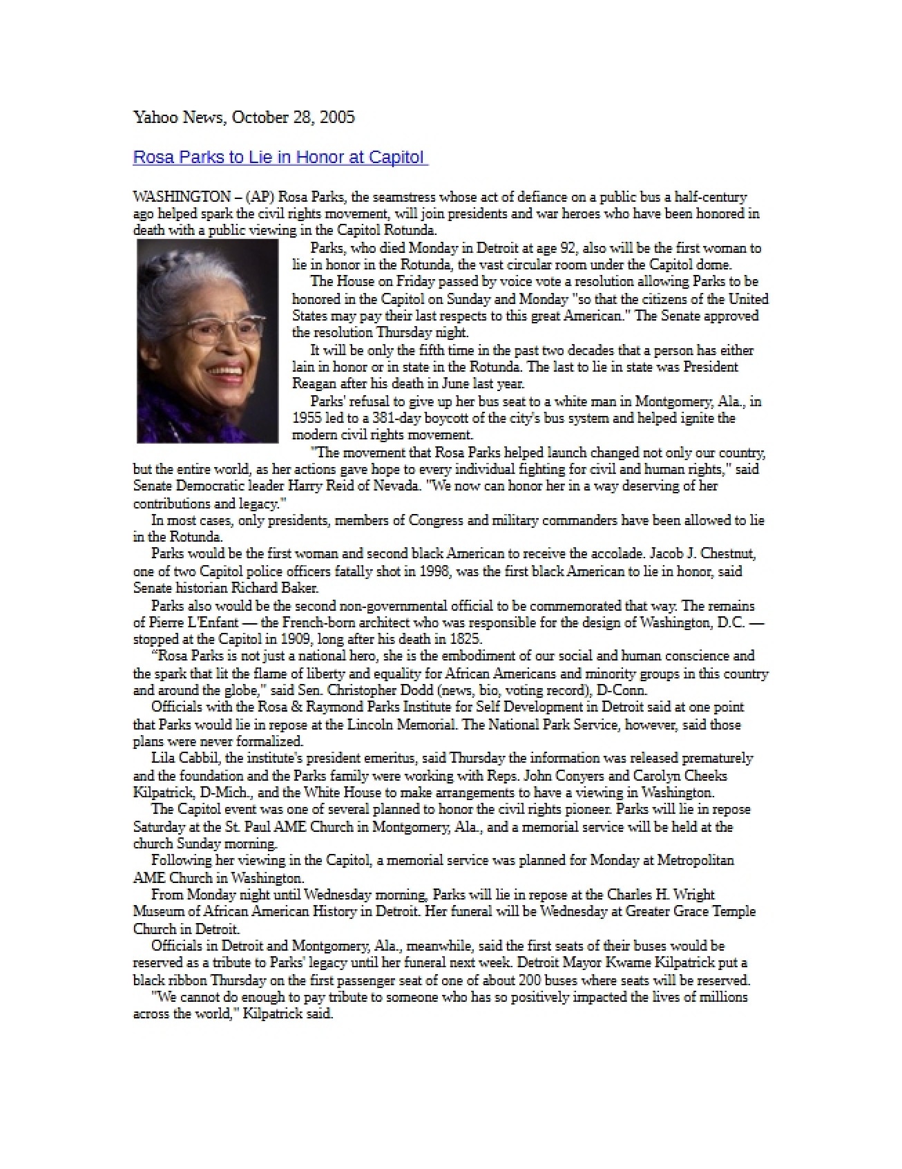 Rosa Parks Capitol Honor