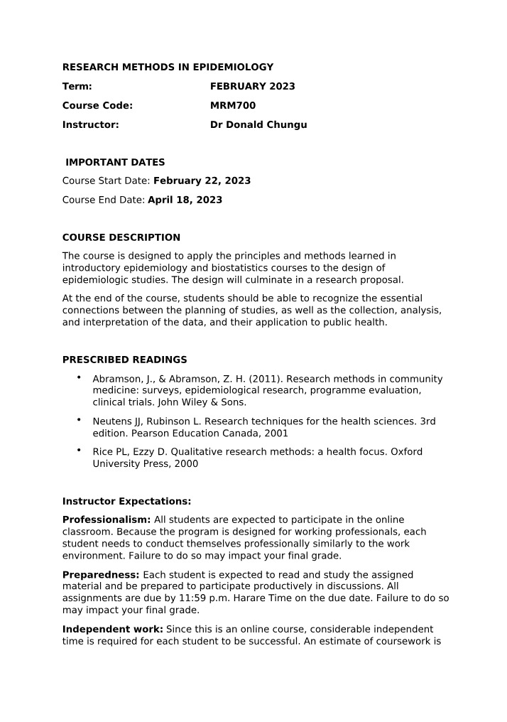 Epidemiology Research Methods