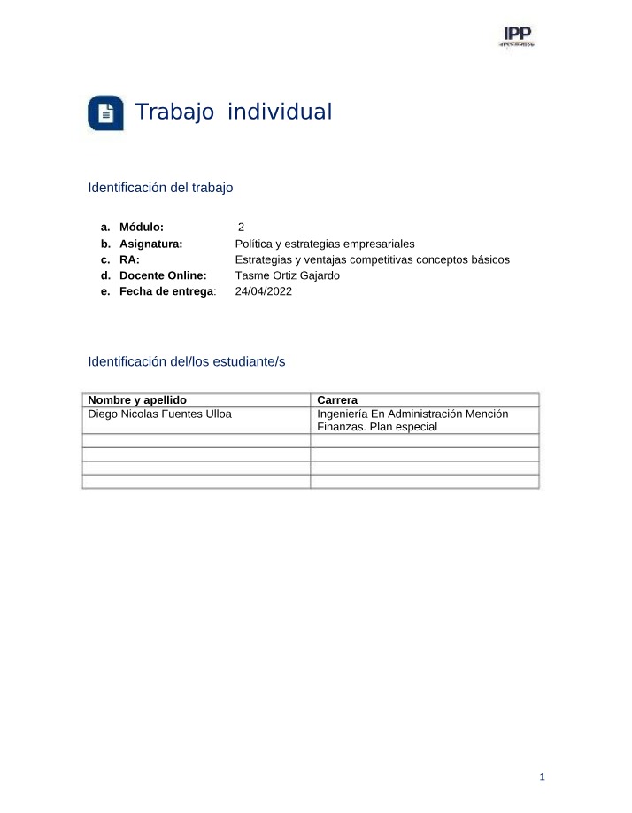 Politica y estrategias empresariales - Trabajo individual