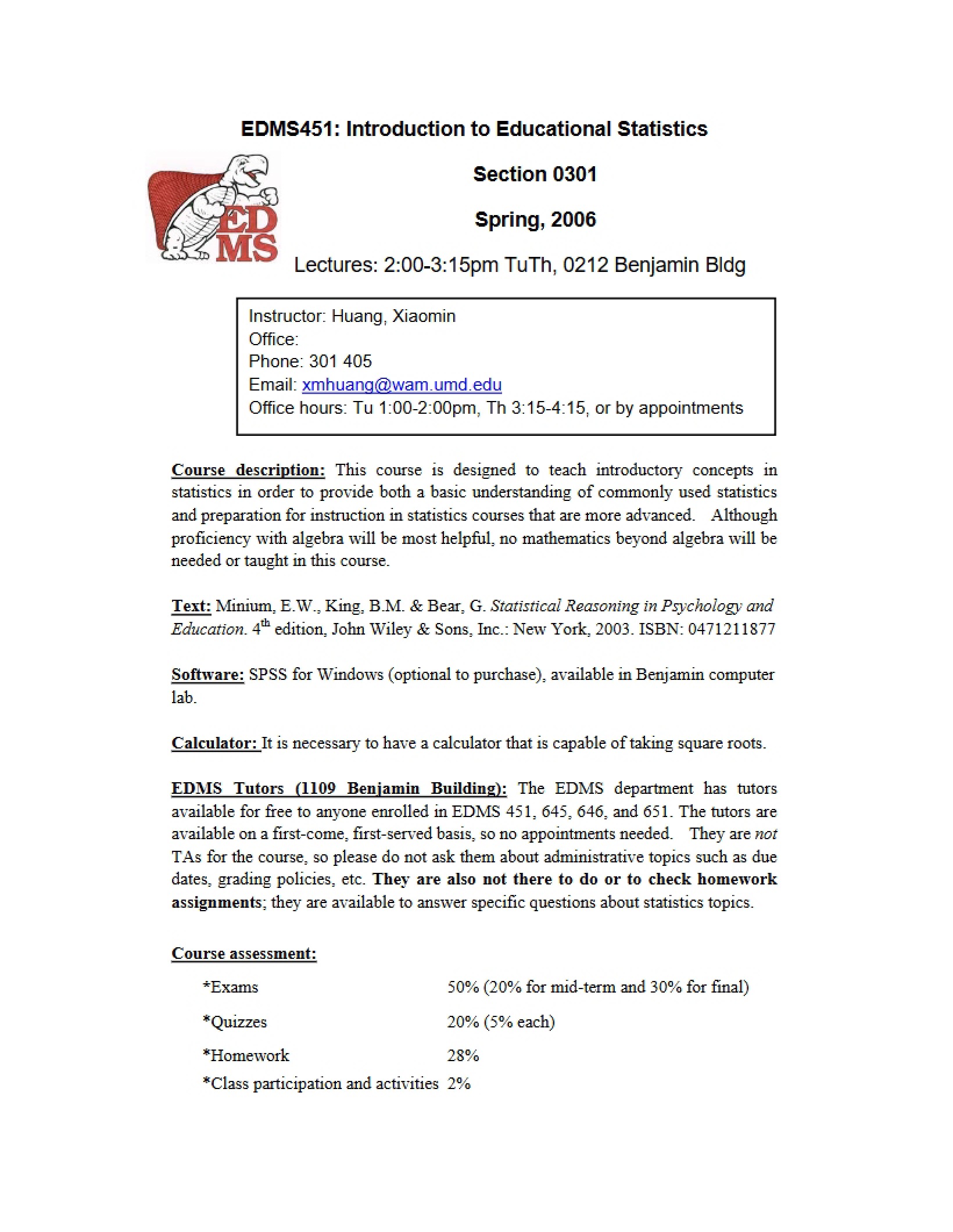 Syllabus Educational Statistics