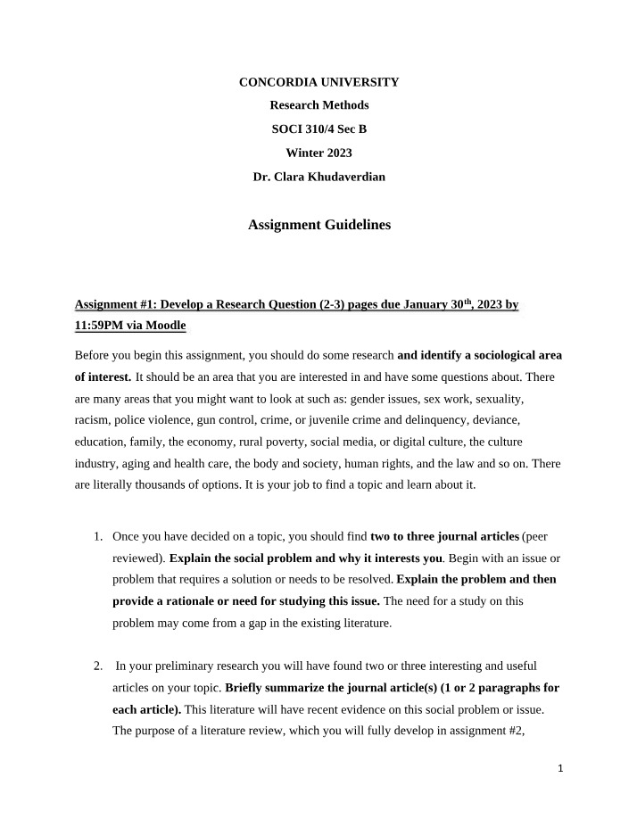 Assignment Guidelines for Research Methods