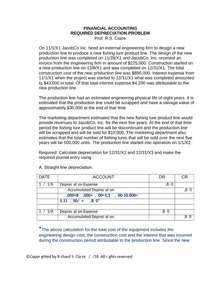 Financial Depreciation Calculation for Production Line