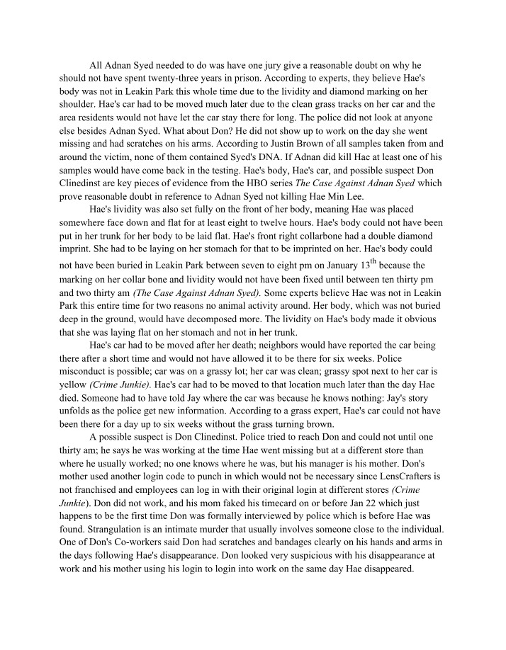 Reasonable Doubt - Key Evidence in the Adnan Syed Case