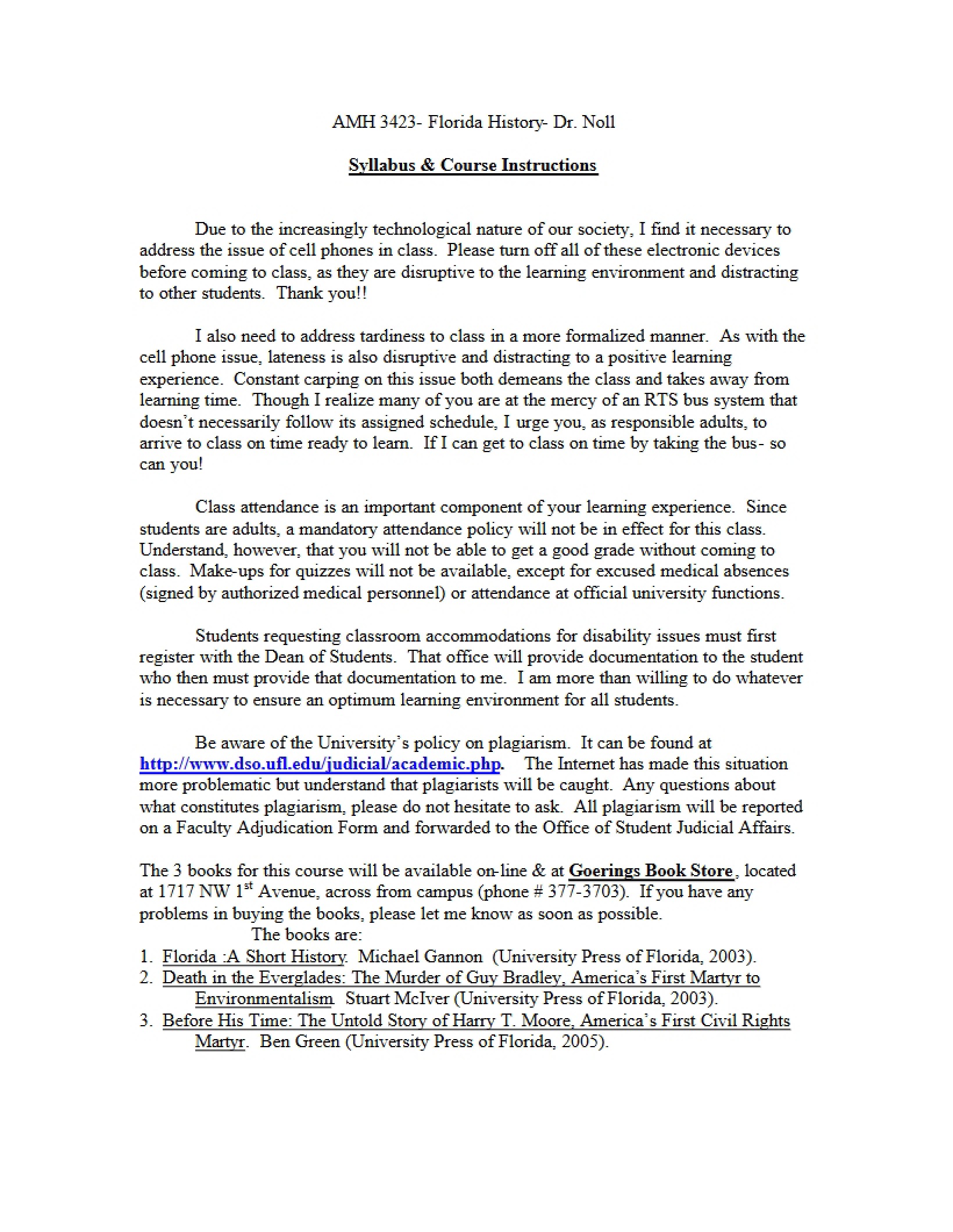 Florida History Course Outline