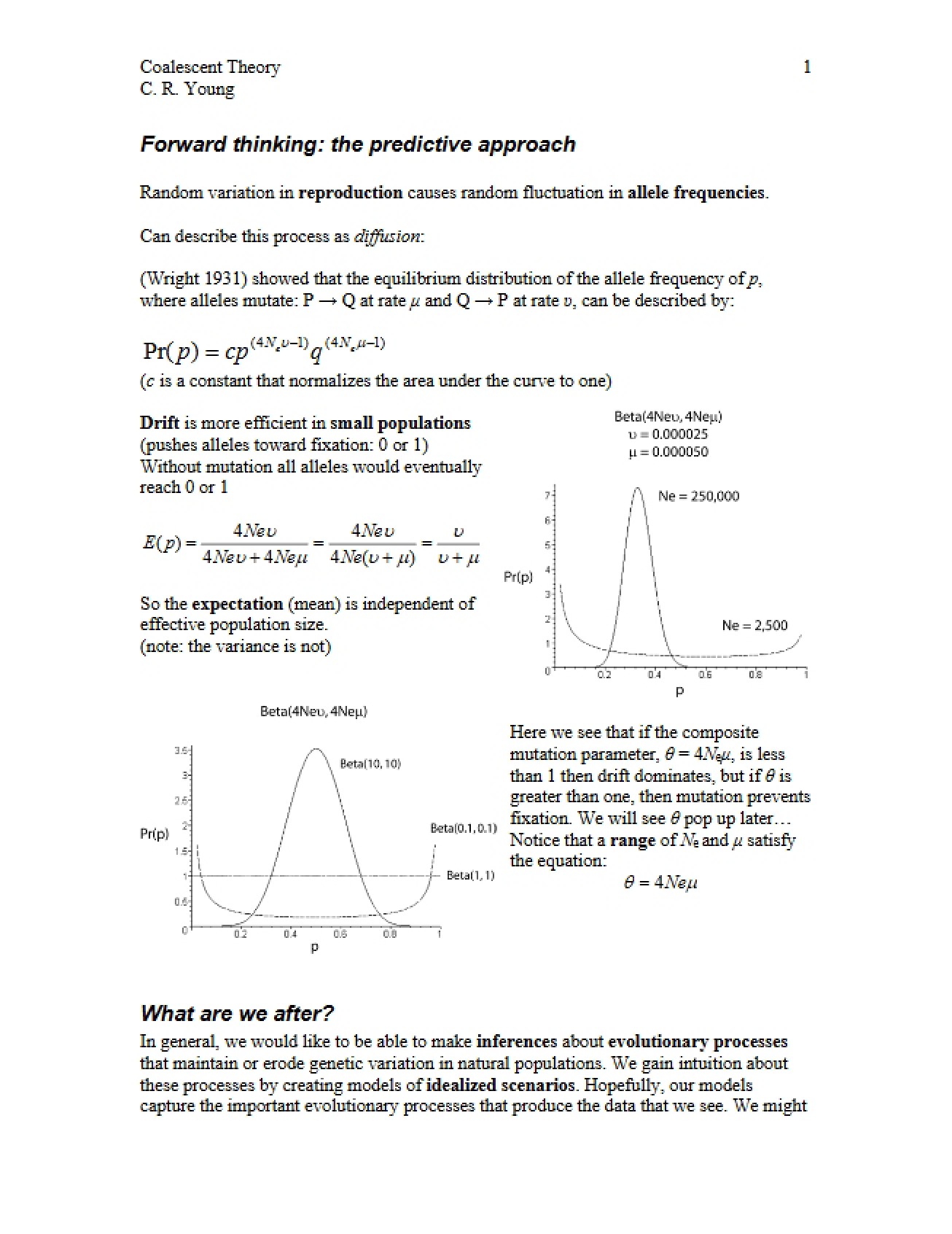 Lecture Notes for Population Genetics