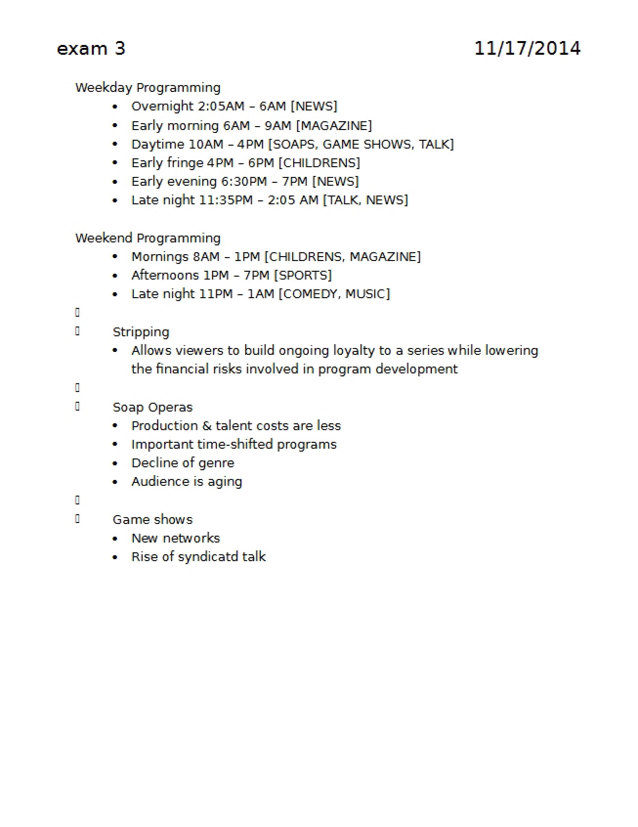 Study Guide for Exam Three