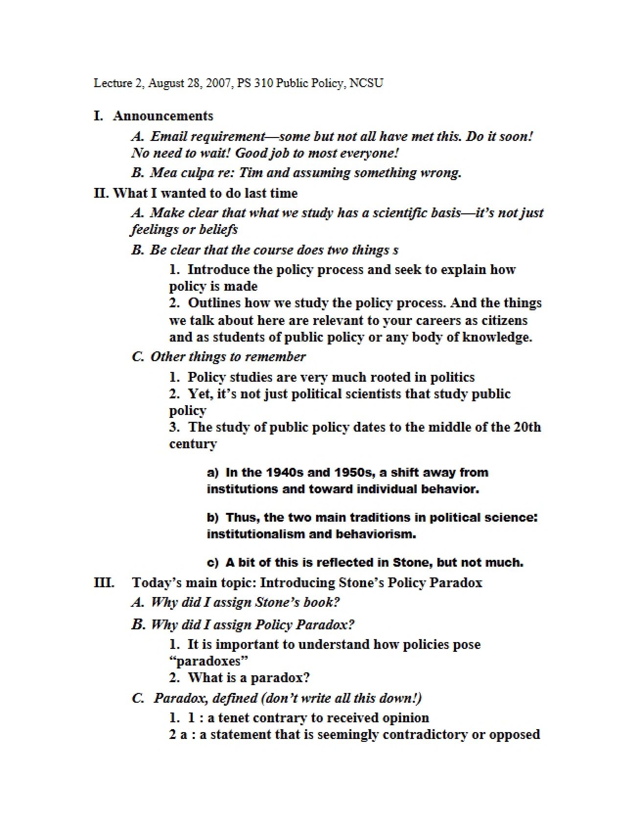 Public Policy Lecture Notes