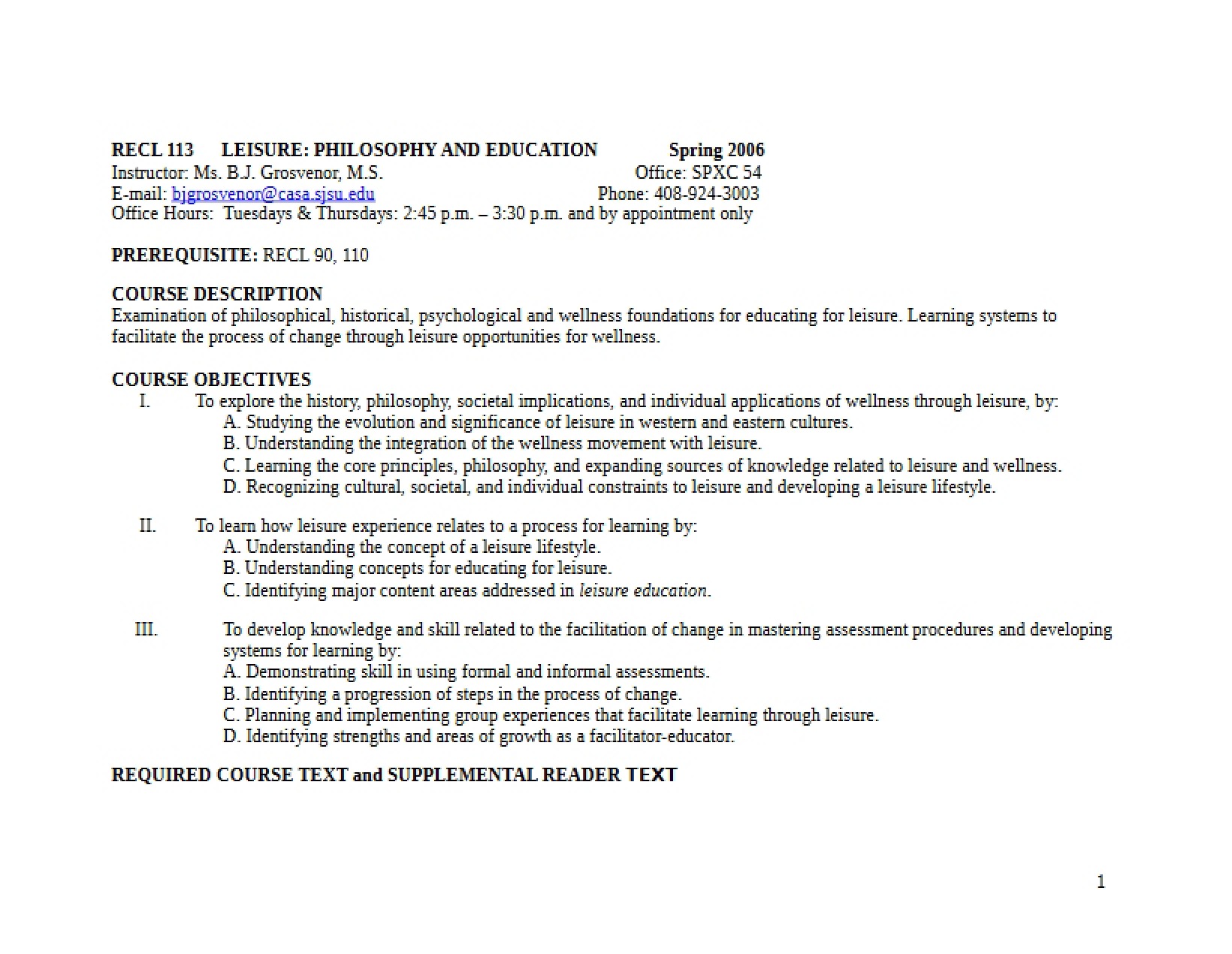 Leisure Philosophy Syllabus