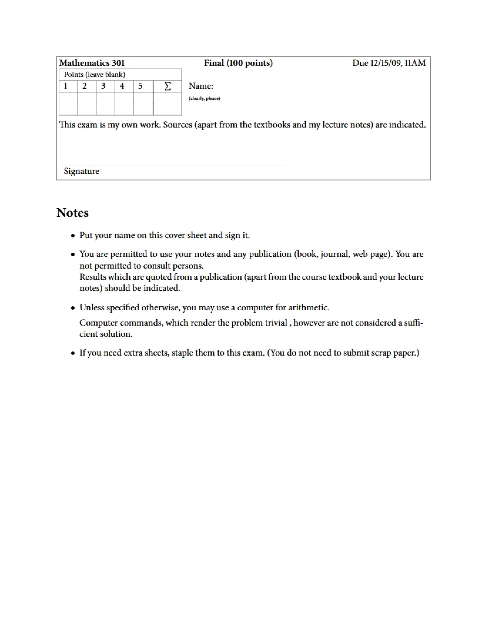 Math 301 Overview