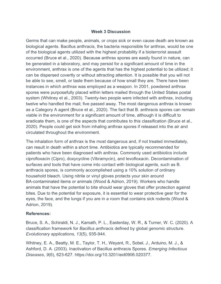 Anthrax - The Potential Threat of Biological Agents
