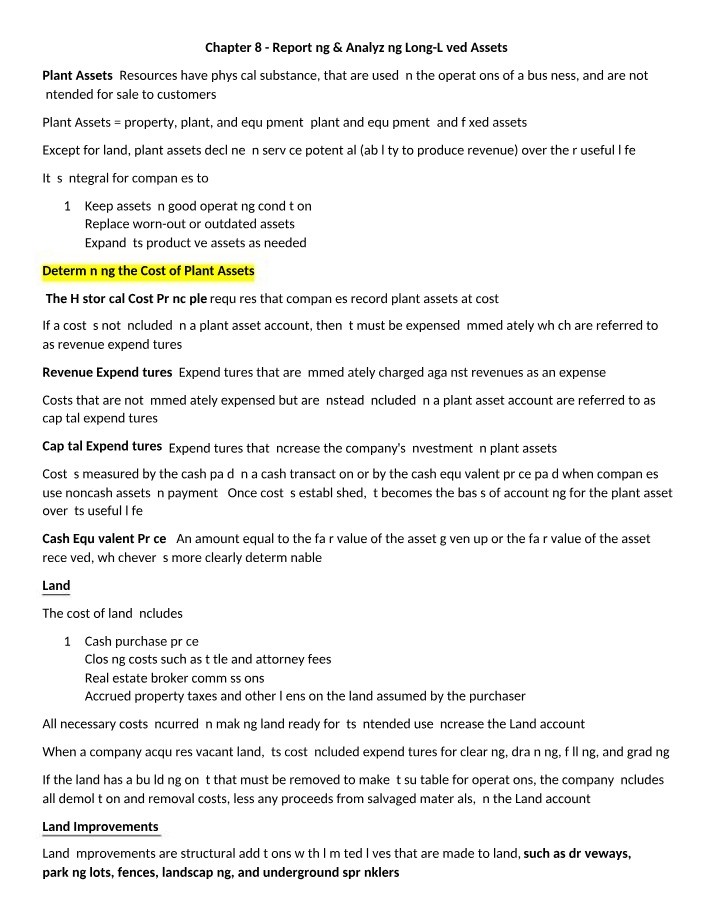 Reporting & Analyzing Long-Lived Assets - Chapter 8