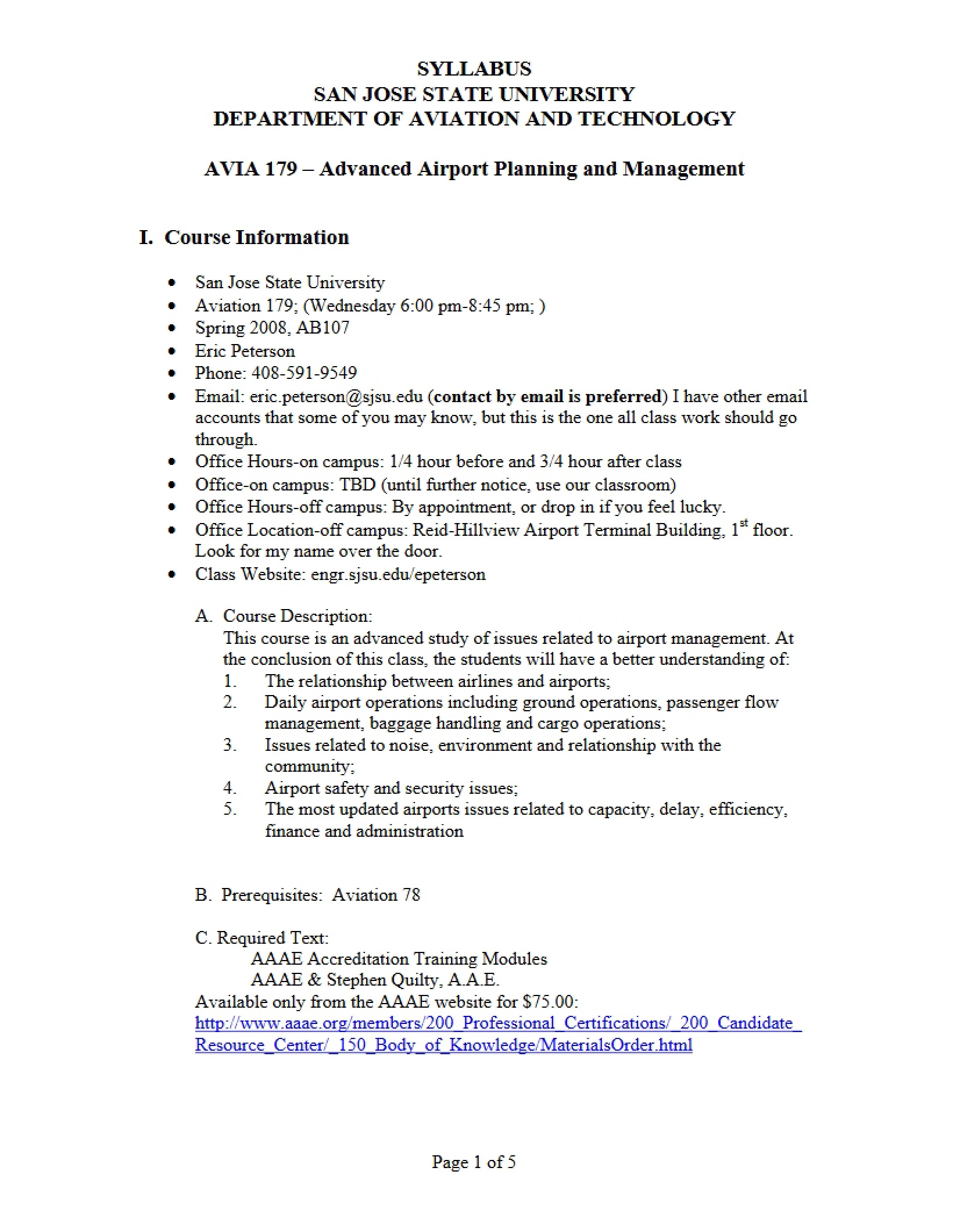 Syllabus for Aviation 179