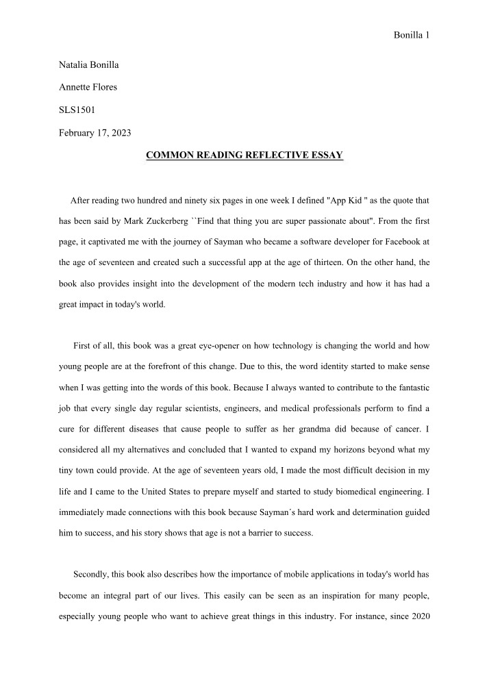Reflective Essay on Common Reading