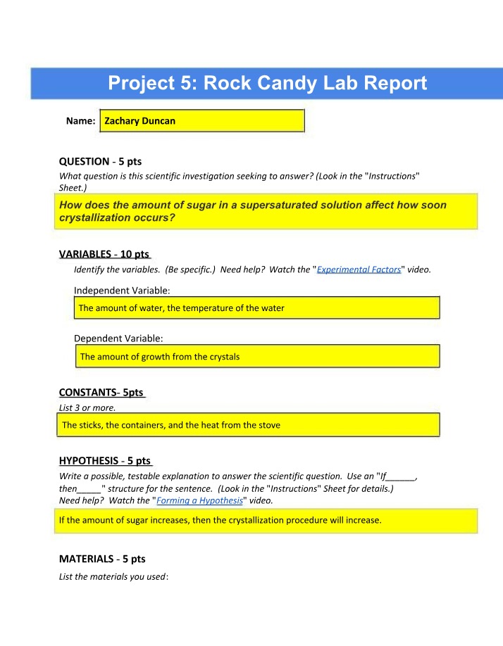 Rock Candy Lab Report - Project 5