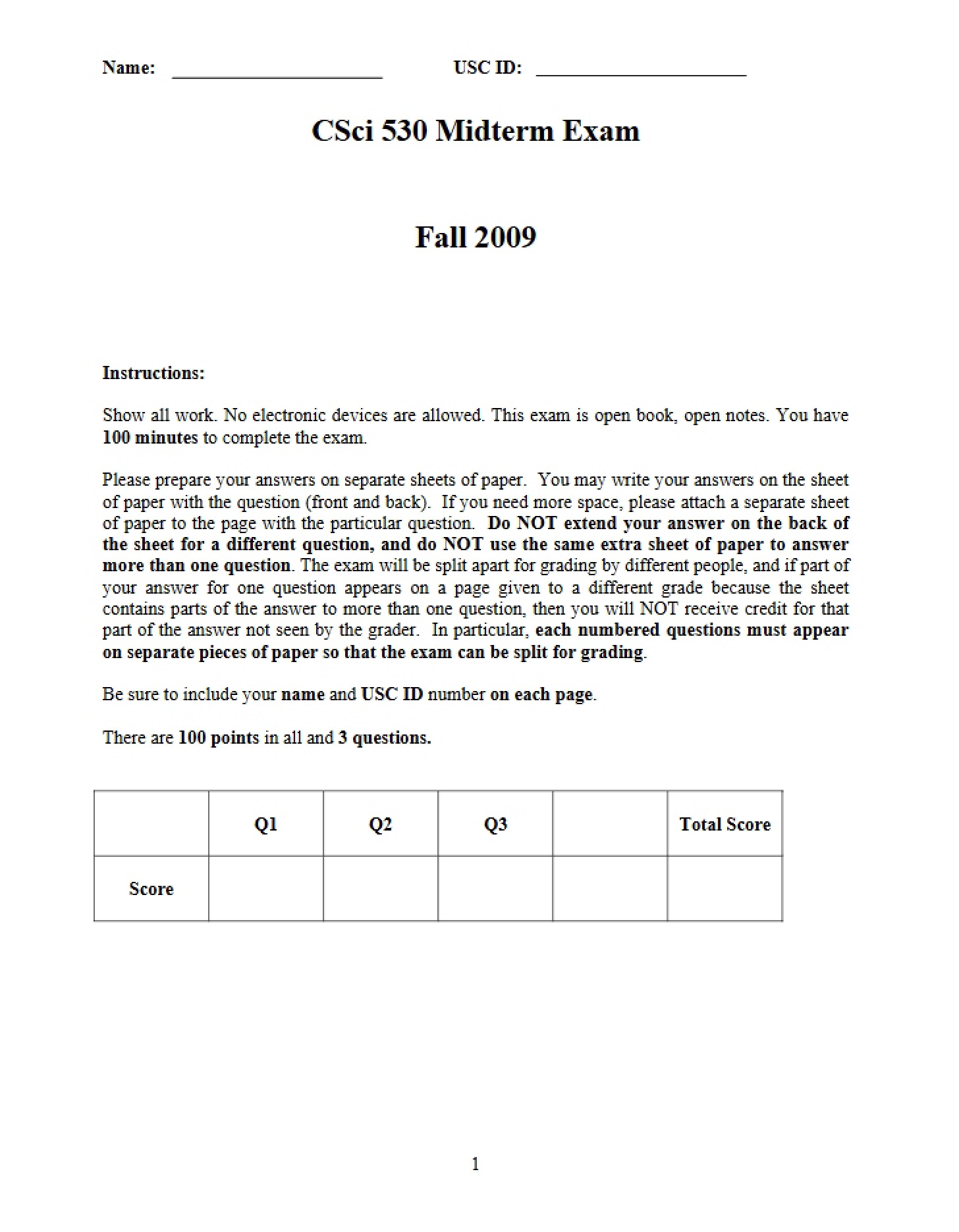 Fall 2009 Midterm Exam