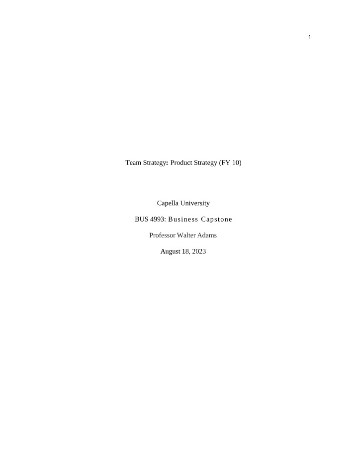 FY 10 Team Strategy - Product Strategy