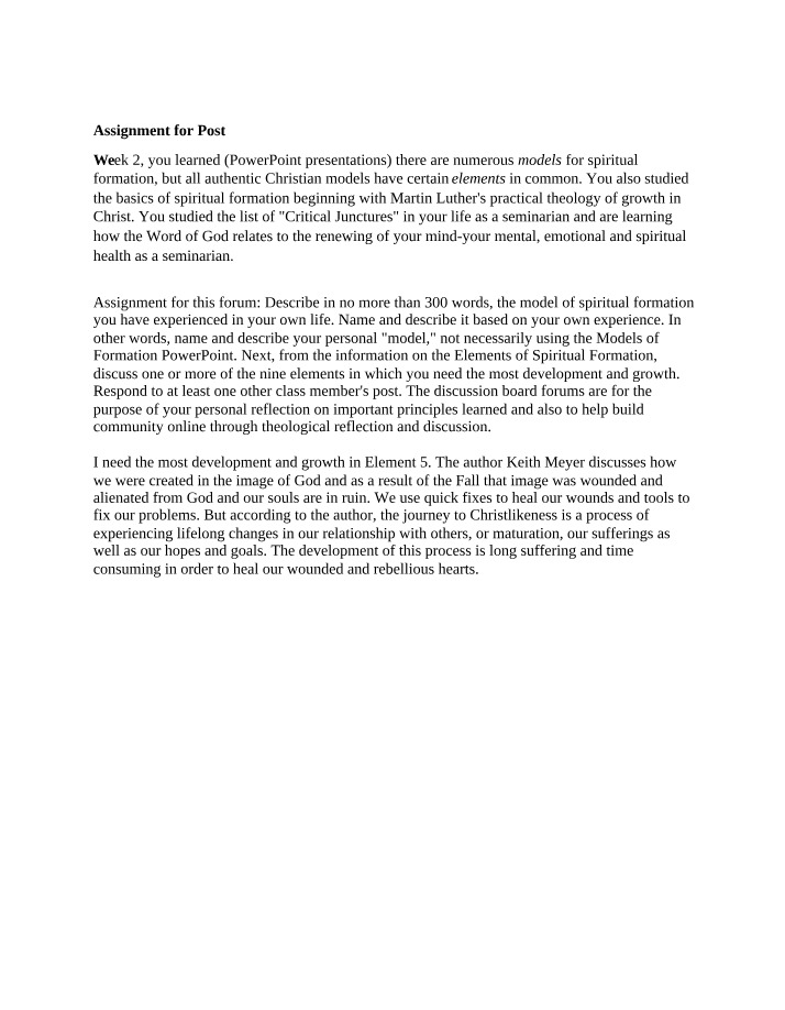 The Model of Spiritual Formation for Personal Growth