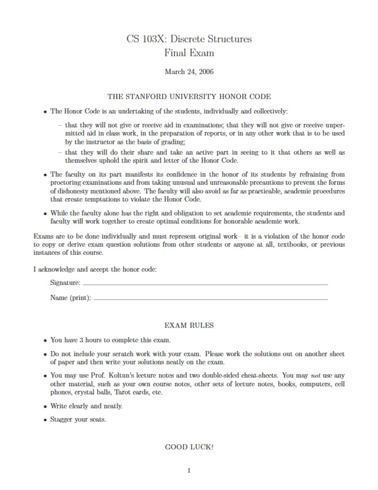 Discrete Structures Final Exam