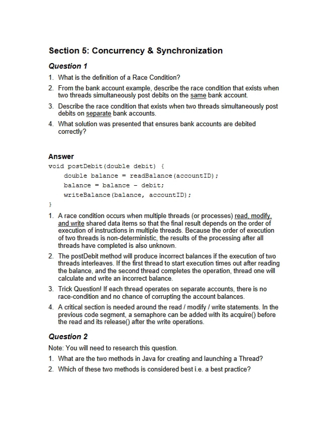 Synchronization and Concurrency Section 5