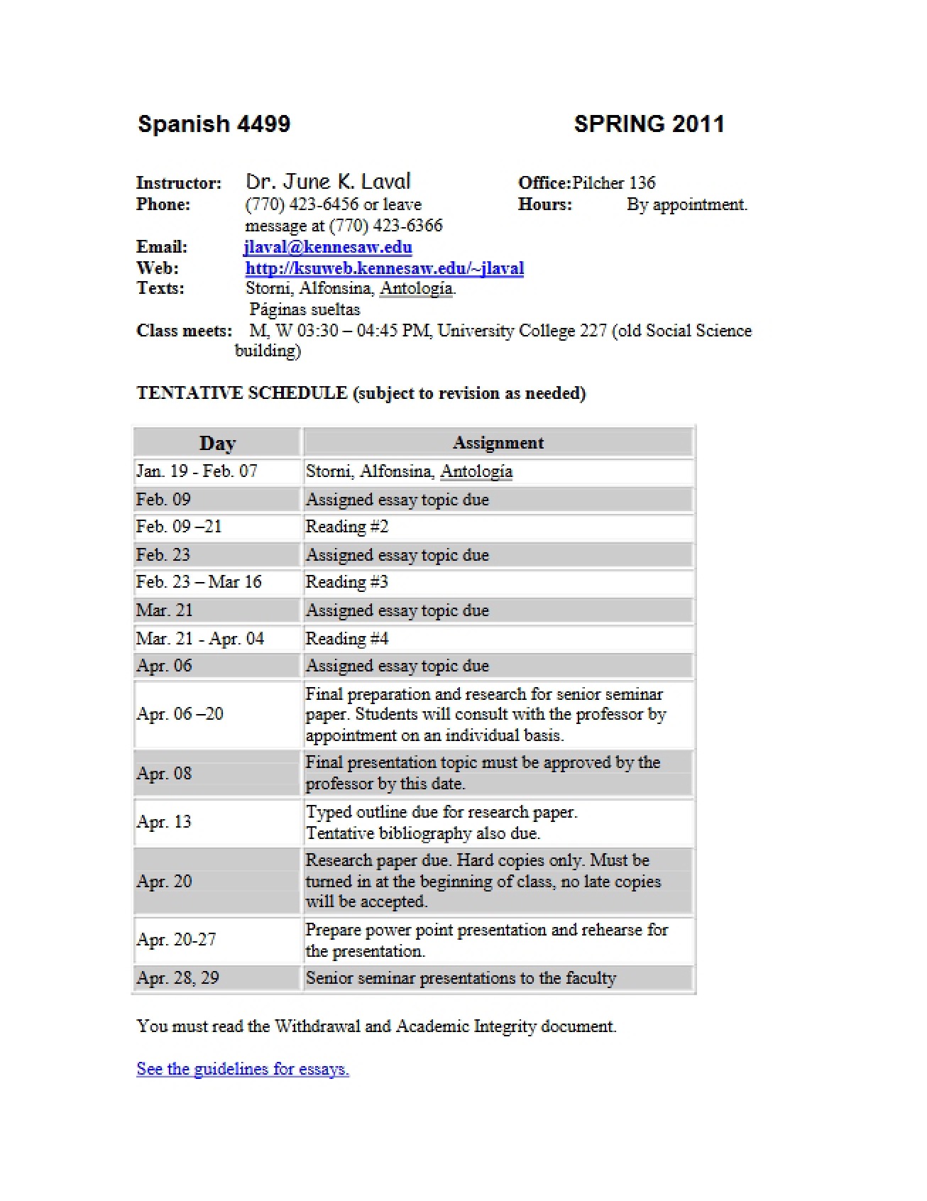 Course Information for Senior Seminar