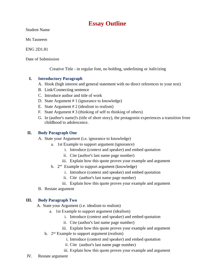Grade 10 English - Essay Outline