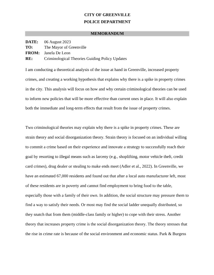 CJ306 Project Two Memo Template