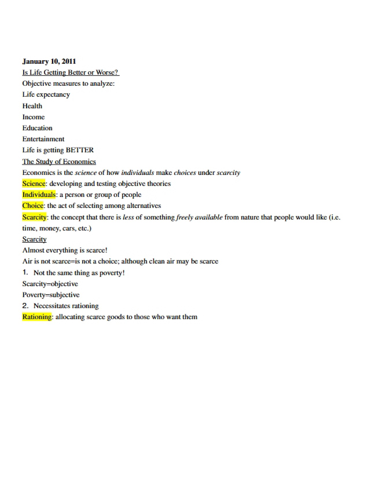 General Lecture Notes for Economics