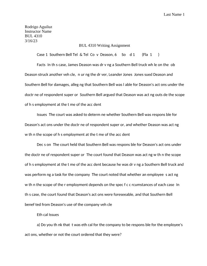 Writing Assignment for BUL 4310