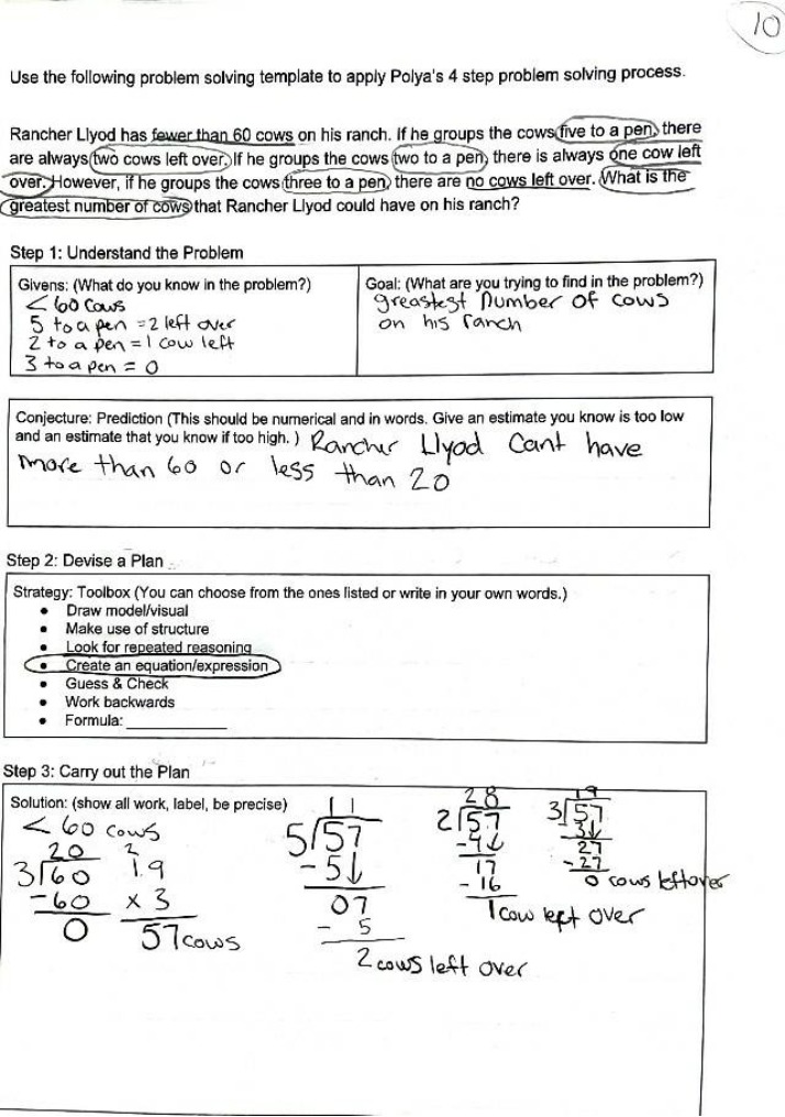 Rancher Lloyd's Cow Problem - Polya's 4-Step Problem Solving Process